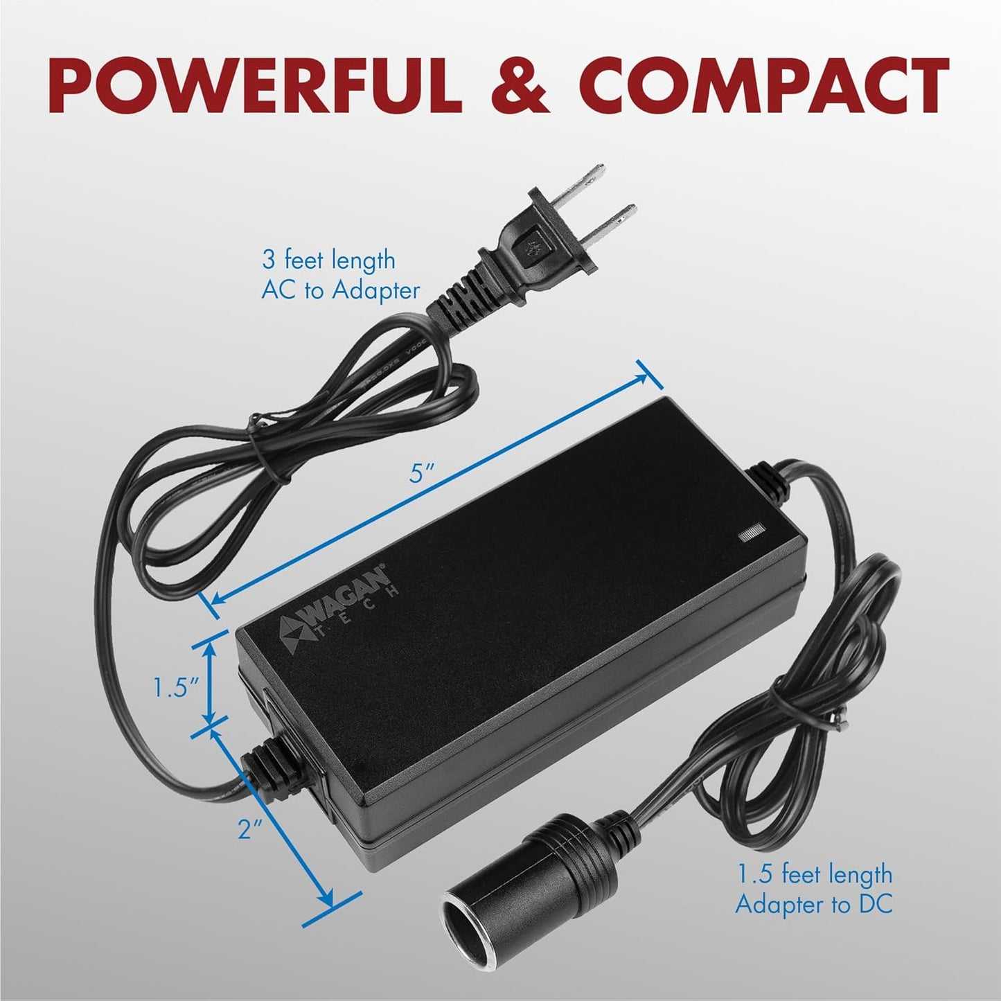 Wagan EL9903 AC to DC Power Adapter 5A 60W Power Converter 110V AC to 12V DC Cigarette Lighter Socket Adapter for 12V Car portable Fridge ETL listed