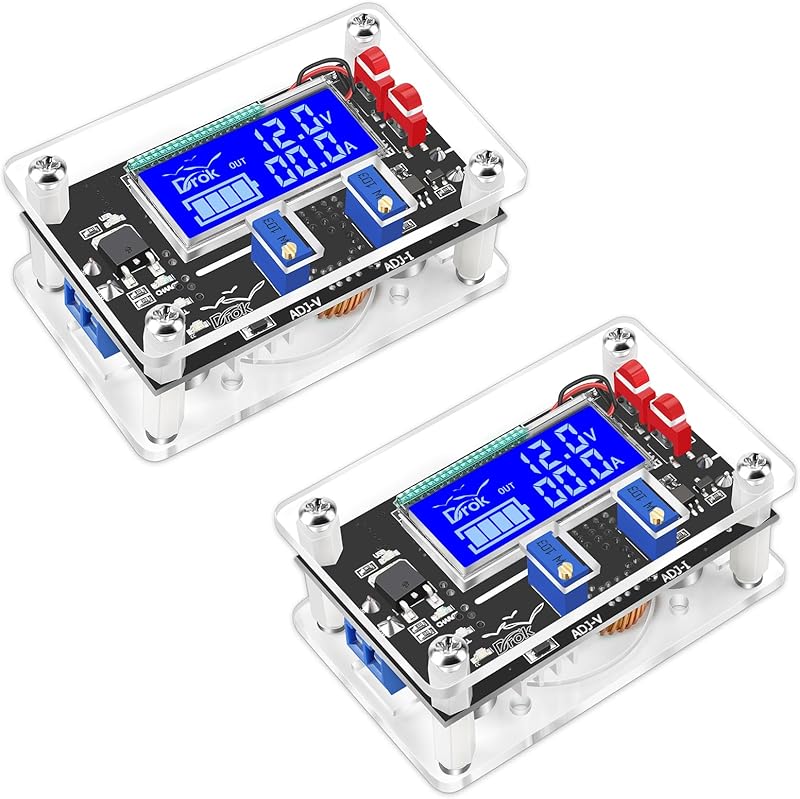 DROK DC Buck Converter Adjustable Voltage Regulator 12V 6V-32V to 1.5-32V 5A, LCD Screen Step Down Converter with USB Port and Protective Case