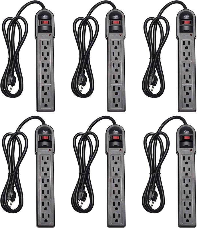 KMC 6-Outlet Surge Protector Power Strip 2-Pack, 900 Joules, 4-Foot Extension Cord, Overload Protection, Black
