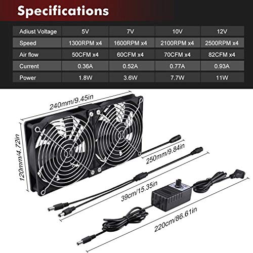 Wathai 4 x 120mm GPU Mining Rigs Server Racks Fan with 100V - 240V AC Power Variable Speed Control, Big Airflow for DIY Cooling and Ventilation AV Cabinets, TVs Routers. Audio Amplifier, Refrigerator