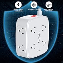 6 Ft Surge Protector Power Strip - 8 Widely Outlets with 4 USB Ports, 3 Side Outlet Extender with 6 Feet Extension Cord, Flat Plug, Wall Mount, Desk USB Charging Station, ETL,White