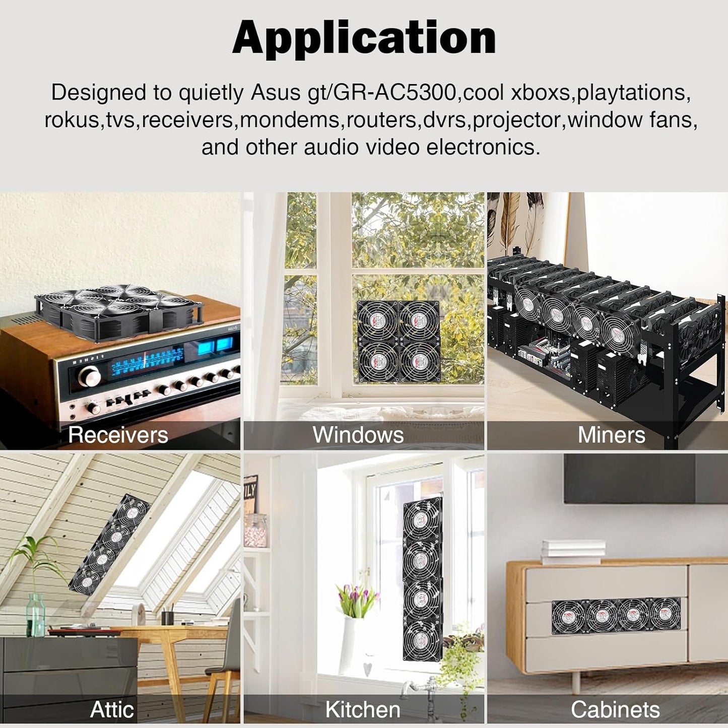 Wathai 4 x 120mm GPU Mining Rigs Server Racks Fan with 100V - 240V AC Power Variable Speed Control, Big Airflow for DIY Cooling and Ventilation AV Cabinets, TVs Routers. Audio Amplifier, Refrigerator