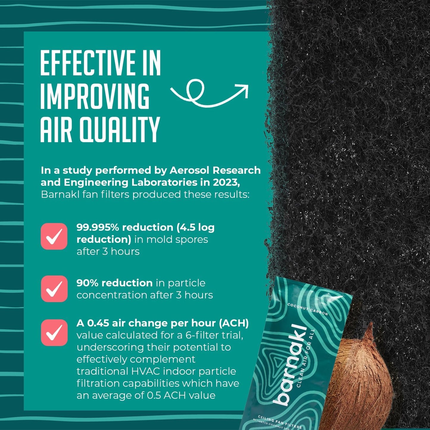 Ceiling Fan Filters | Activated Coconut Shell Carbon Ceiling Fan Blade Filters for Common Household Contaminants | Easy-Stick Universal Fit, Unscented (3-Count)