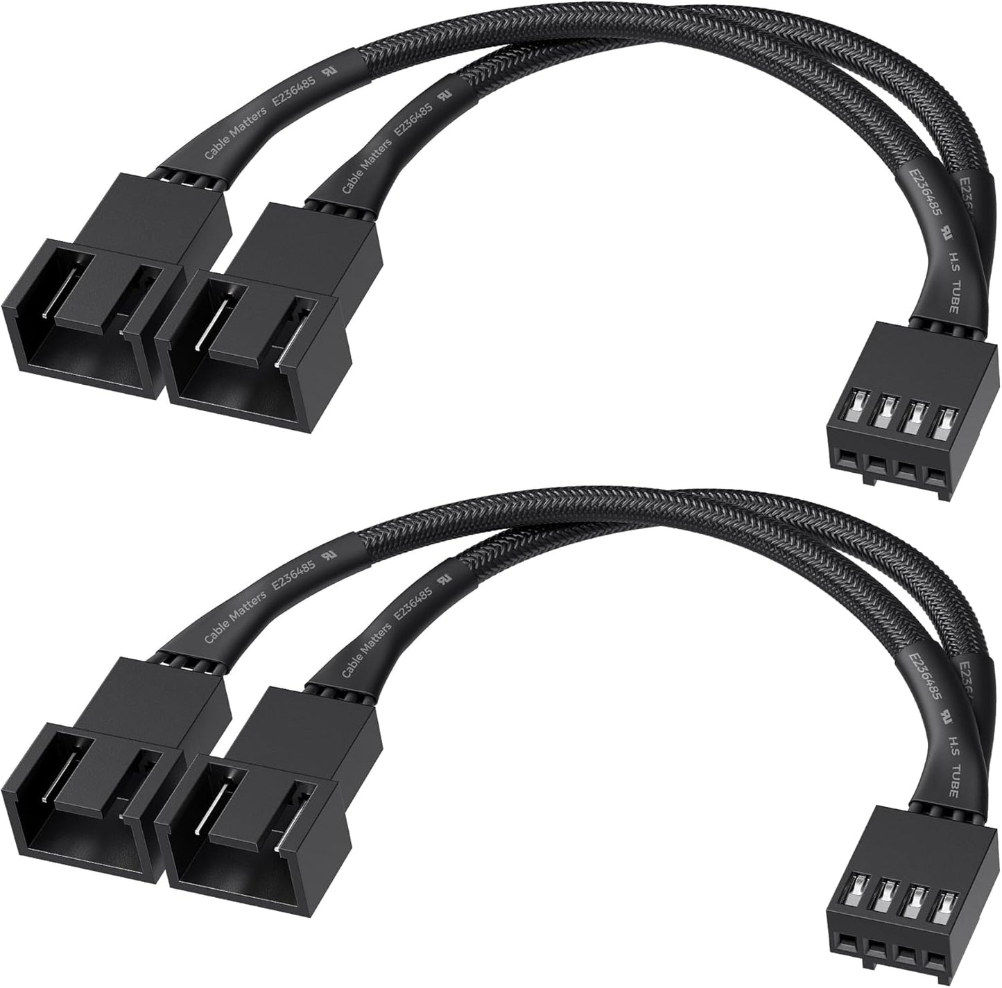 Cable Matters 2-Pack 2 Way 4 Pin PWM Fan Splitter Cable - 4 Inches, PC Fan Splitter 1 to 2 Converter, PC Fan Extension Cable