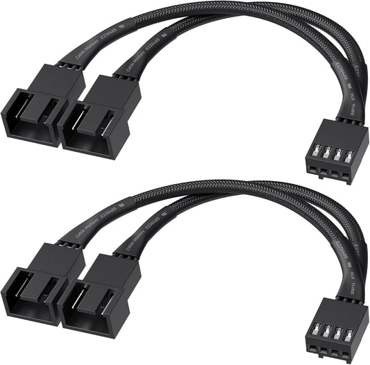Cable Matters 2-Pack 2 Way 4 Pin PWM Fan Splitter Cable - 4 Inches, PC Fan Splitter 1 to 2 Converter, PC Fan Extension Cable