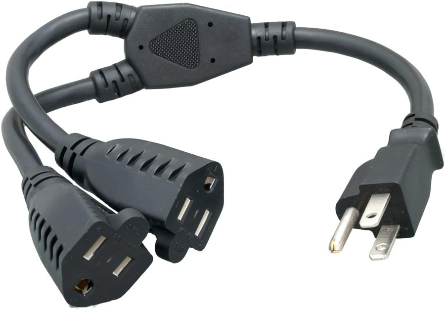 Power Cord Extension and Splitter, NEMA 5-15P to NEMA 5-15R x 2, 16 AWG, 13A, 125V (ZWACPQAG-14) Black