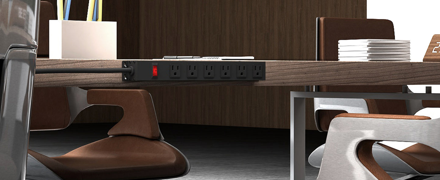 Power Strip with 6AC Outlets 6 Ft UL 14AWG Cord Straight Plug,Metal Wall Mount Heavy Duty Power Strip with Switch for Commercial,Industrial,School and Home,15A/125V/1875W,Black(6FT)