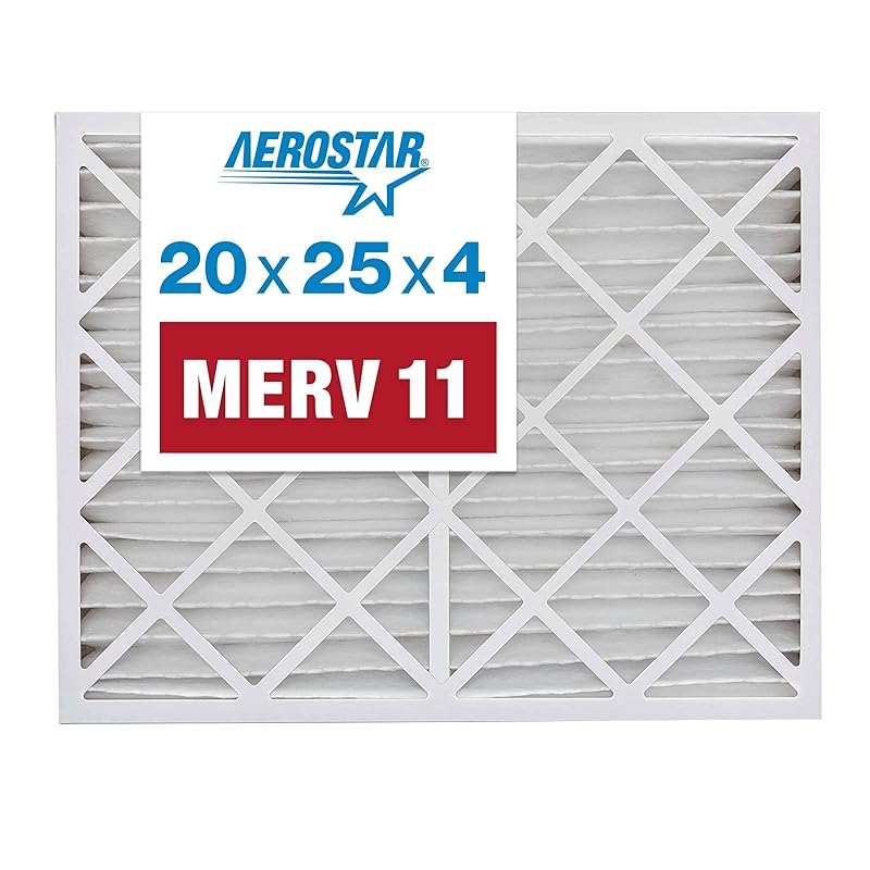 Aerostar 20x25x4 MERV 11 - 6 Count - Pleated HVAC, Furnace & Air Conditioner Filters - Removes Dust, Cold & Flu Germs, Lint, Mold, Pet Dander, Allergy-Causing Pollen, Smog & Smoke