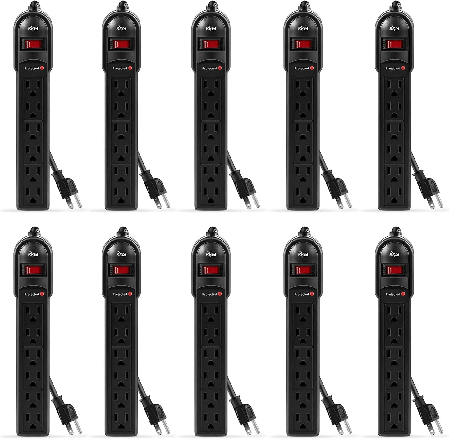 KMC 6-Outlet Surge Protector Power Strip 10-Pack, 735 Joules, Overload Protection, 2-Foot Cord