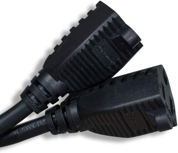 Power Cord Extension and Splitter, NEMA 5-15P to NEMA 5-15R x 2, 16 AWG, 13A, 125V (ZWACPQAG-14) Black