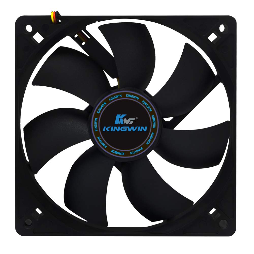 Kingwin 120mm Silent Fan for PC Cases, CPU Coolers, Mining Rigs – Quiet Computer Cooling Fan with Long Life Sleeve Bearing, High Airflow Ventilation – Black CF-012LB