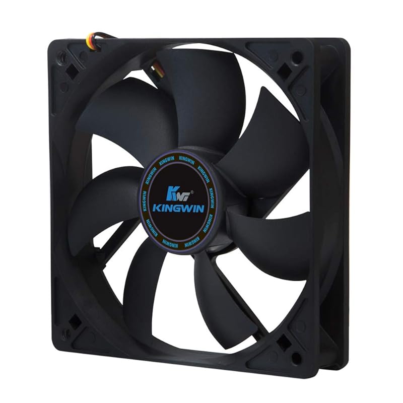 Kingwin 120mm Silent Fan for PC Cases, CPU Coolers, Mining Rigs – Quiet Computer Cooling Fan with Long Life Sleeve Bearing, High Airflow Ventilation – Black CF-012LB