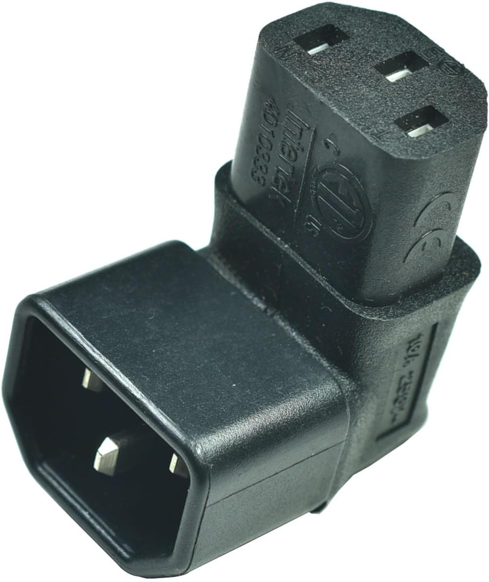 Down Angled IEC 320 C14 to C13 Adapter，Male C14 to 90 Degree Right Angled Female C13 Power Extension Adapter（1-Pack