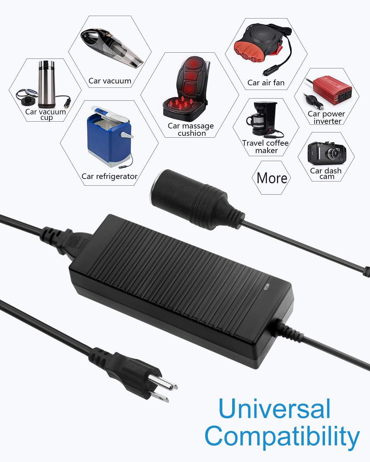 ALITOVE AC to DC Converter 110V to 12V 10A 120W Power Supply Car Cigarette Lighter Adapter to Wall Plug AC to DC Adapter for Car Vacuum Cleaner Inflator Refrigerator Cooler and Other Car Devices