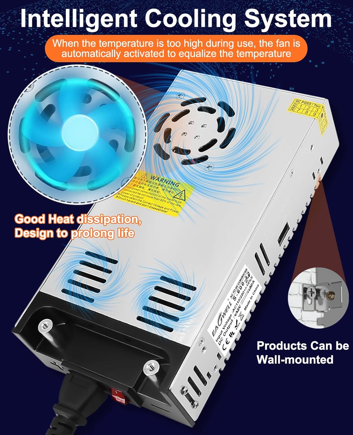 AC to DC Converter 12V Power Supply, Universal SMPS 120V AC to 12V 50A 600W DC Converter Power Supply Transformer Driver Adapter for RV,Pump,LED Strip, LCD Monitor