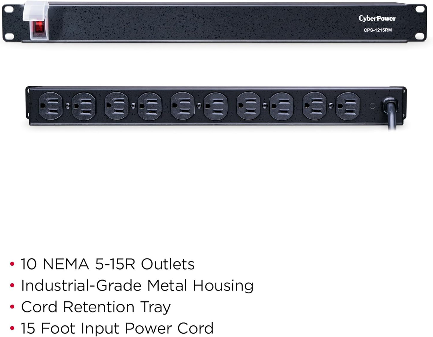 CyberPower CPS1215RM Basic PDU, 100-125V/15A, 10 Outlets, 15ft Power Cord, 1U Rackmount