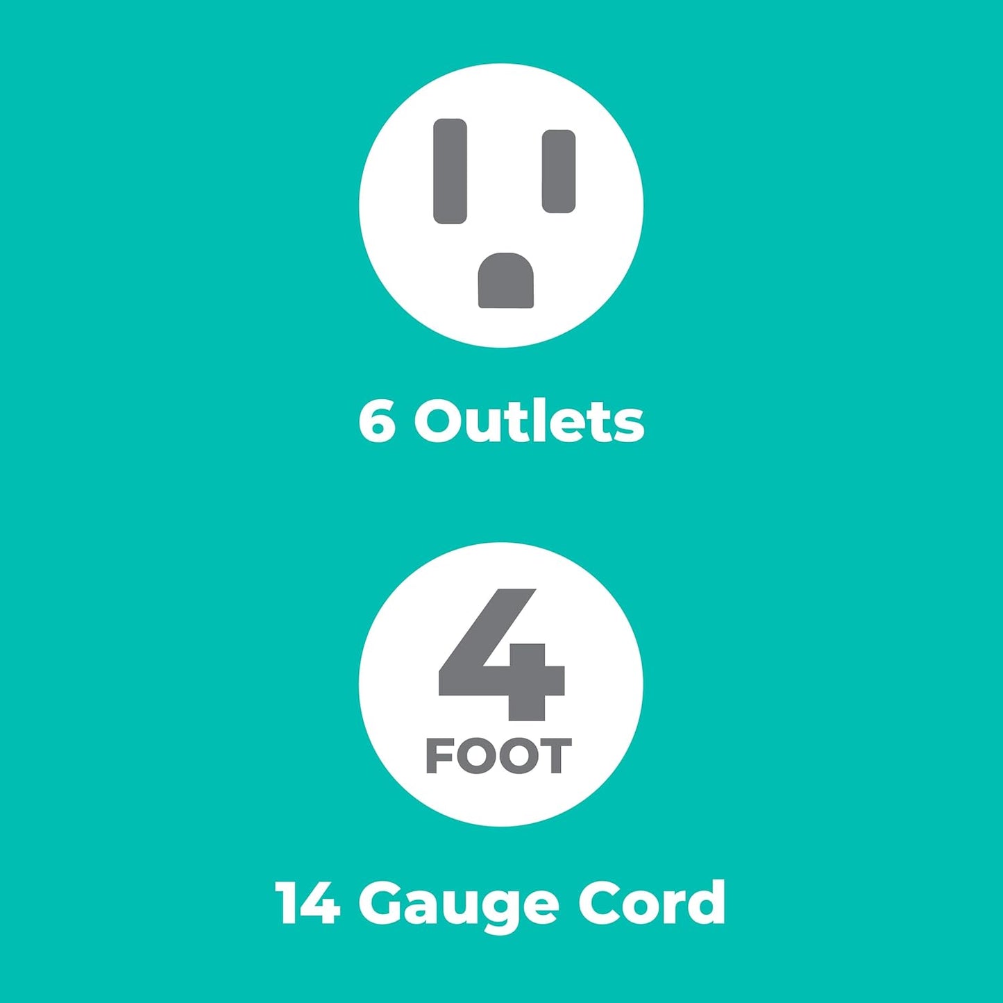 KMC 6-Outlet Surge Protector Power Strip 2-Pack, 900 Joules, 4-Foot Extension Cord, Overload Protection, Black