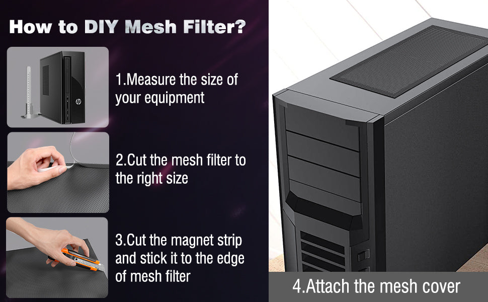 MoKo 400x300mm DIY PC Case Dust Mesh Filter, [2 Pack] PVC Dustproof Magnetic Dust Filter Cover, PC Mesh Grill with Magnetic Frame Strip Computer Cooler Fan Dust Filter for Computer PC Case, Black