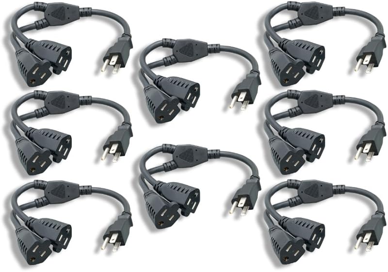 Power Cord Extension and Splitter, NEMA 5-15P to NEMA 5-15R x 2, 16 AWG, 13A, 125V (ZWACPQAG-14) Black