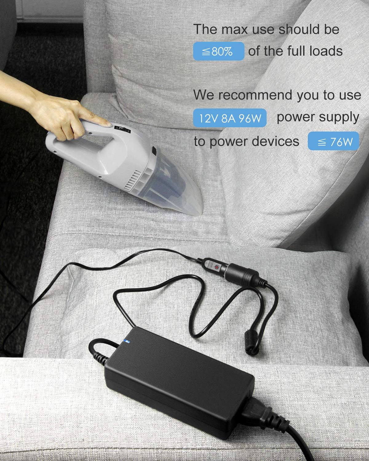 ALITOVE AC to DC Converter 110V to 12V 8A, 120V to 12V Power Supply Cigarette Lighter Adapter to Wall Plug AC to DC Adapter for Small Car Vacuum Air Pump Cooler Massager and Other Devices Under 96W