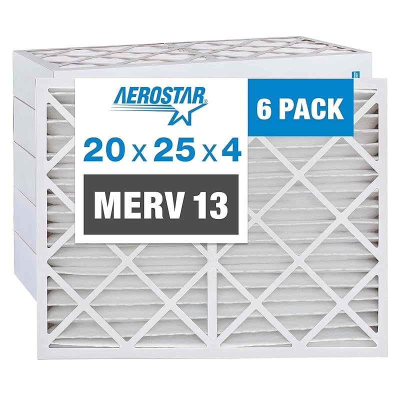 Aerostar 20x25x4 MERV 11 - 6 Count - Pleated HVAC, Furnace & Air Conditioner Filters - Removes Dust, Cold & Flu Germs, Lint, Mold, Pet Dander, Allergy-Causing Pollen, Smog & Smoke