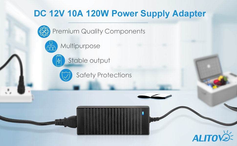 ALITOVE AC to DC Converter 110V to 12V 10A 120W Power Supply Car Cigarette Lighter Adapter to Wall Plug AC to DC Adapter for Car Vacuum Cleaner Inflator Refrigerator Cooler and Other Car Devices