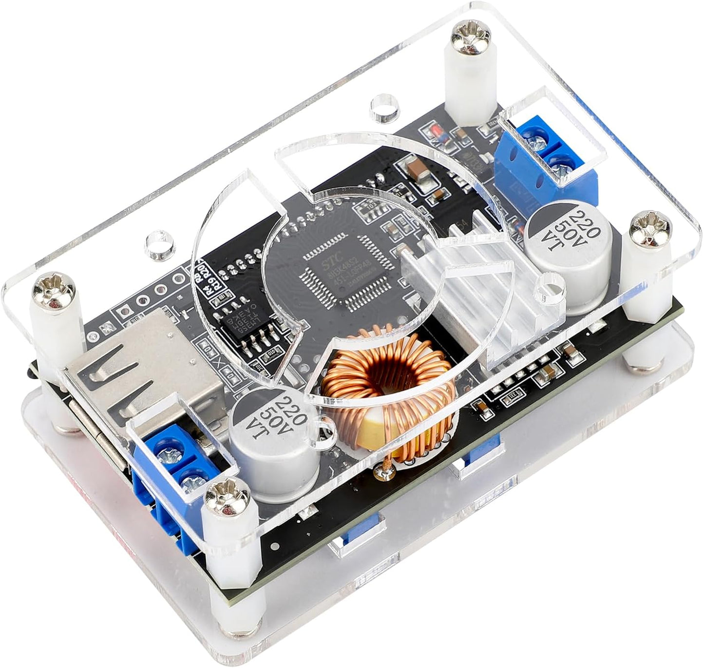 DROK DC Buck Converter Adjustable Voltage Regulator 12V 6V-32V to 1.5-32V 5A, LCD Screen Step Down Converter with USB Port and Protective Case