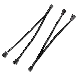 All Black Sleeved PWM Fan Splitter Cable 1 to 2 Converter, 2 Pack