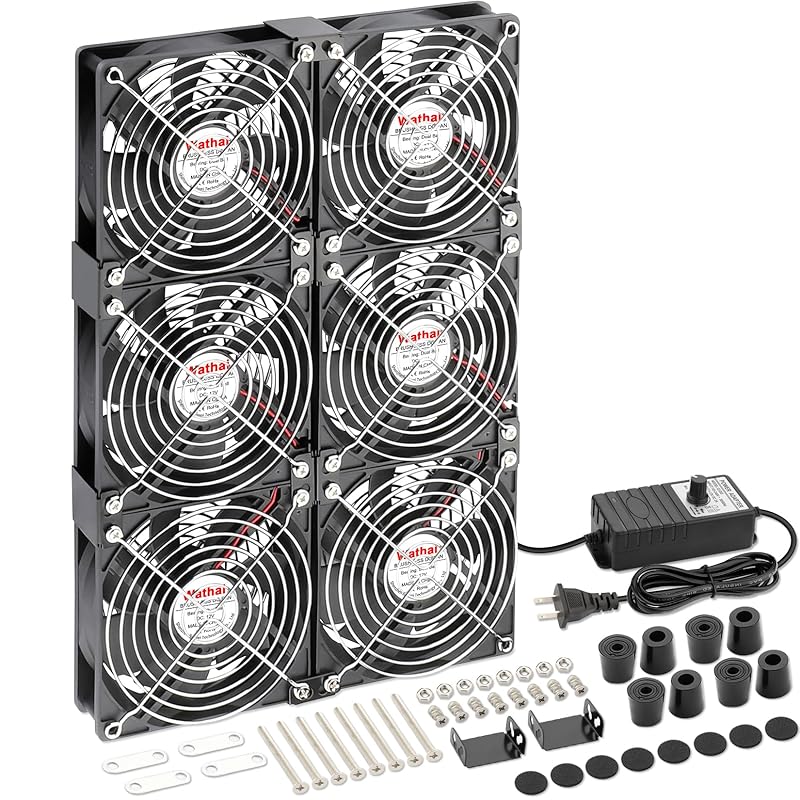 Wathai 4 x 120mm GPU Mining Rigs Server Racks Fan with 100V - 240V AC Power Variable Speed Control, Big Airflow for DIY Cooling and Ventilation AV Cabinets, TVs Routers. Audio Amplifier, Refrigerator