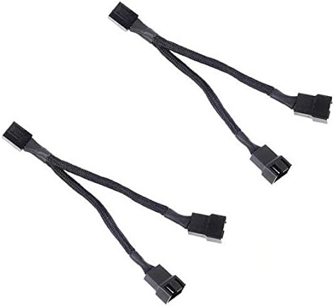 All Black Sleeved PWM Fan Splitter Cable 1 to 2 Converter, 2 Pack