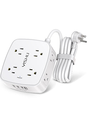 6 Ft Surge Protector Power Strip - 8 Widely Outlets with 4 USB Ports, 3 Side Outlet Extender with 6 Feet Extension Cord, Flat Plug, Wall Mount, Desk USB Charging Station, ETL,White