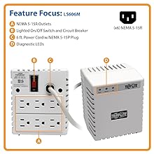 Tripp Lite LS606M Power Conditioner, 600W / 120V, 6 Outlets, Automatic Voltage Regulator (AVR), Line Conditioner, 720 Joule Surge Protection