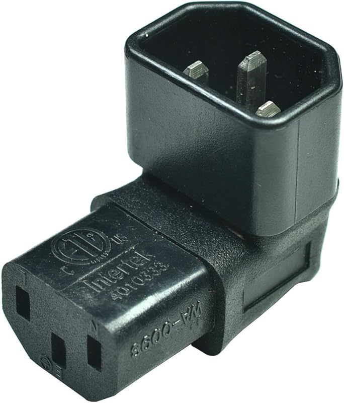 Down Angled IEC 320 C14 to C13 Adapter，Male C14 to 90 Degree Right Angled Female C13 Power Extension Adapter（1-Pack