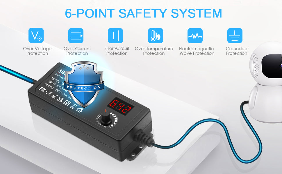 SHNITPWR 3V ~ 24V 3A 72W Power Supply Adjustable DC 3V 5V 6V 9V 12V 15V 16V 18V 19V 20V 24V Variable Universal AC/DC Adapter 100V-240V AC to DC Converter with 14 Tips 5.5x2.5mm 4.0x1.7mm 3.5x1.35mm