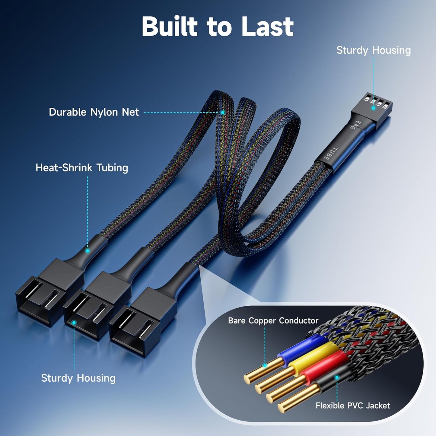 Cable Matters 2-Pack 3 Way 4 Pin PWM Fan Splitter Cable - 12 Inches / 30cm, 1x PWM-Controlled Fan with 2 Follower Fans, PC Fan Splitter 1 to 3 Converter, PC-Fan Extension Cable