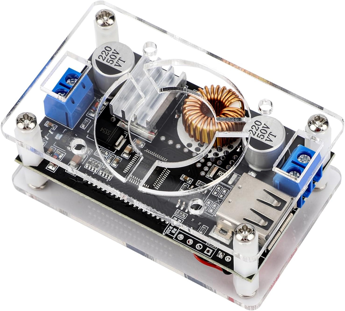 DROK DC Buck Converter Adjustable Voltage Regulator 12V 6V-32V to 1.5-32V 5A, LCD Screen Step Down Converter with USB Port and Protective Case