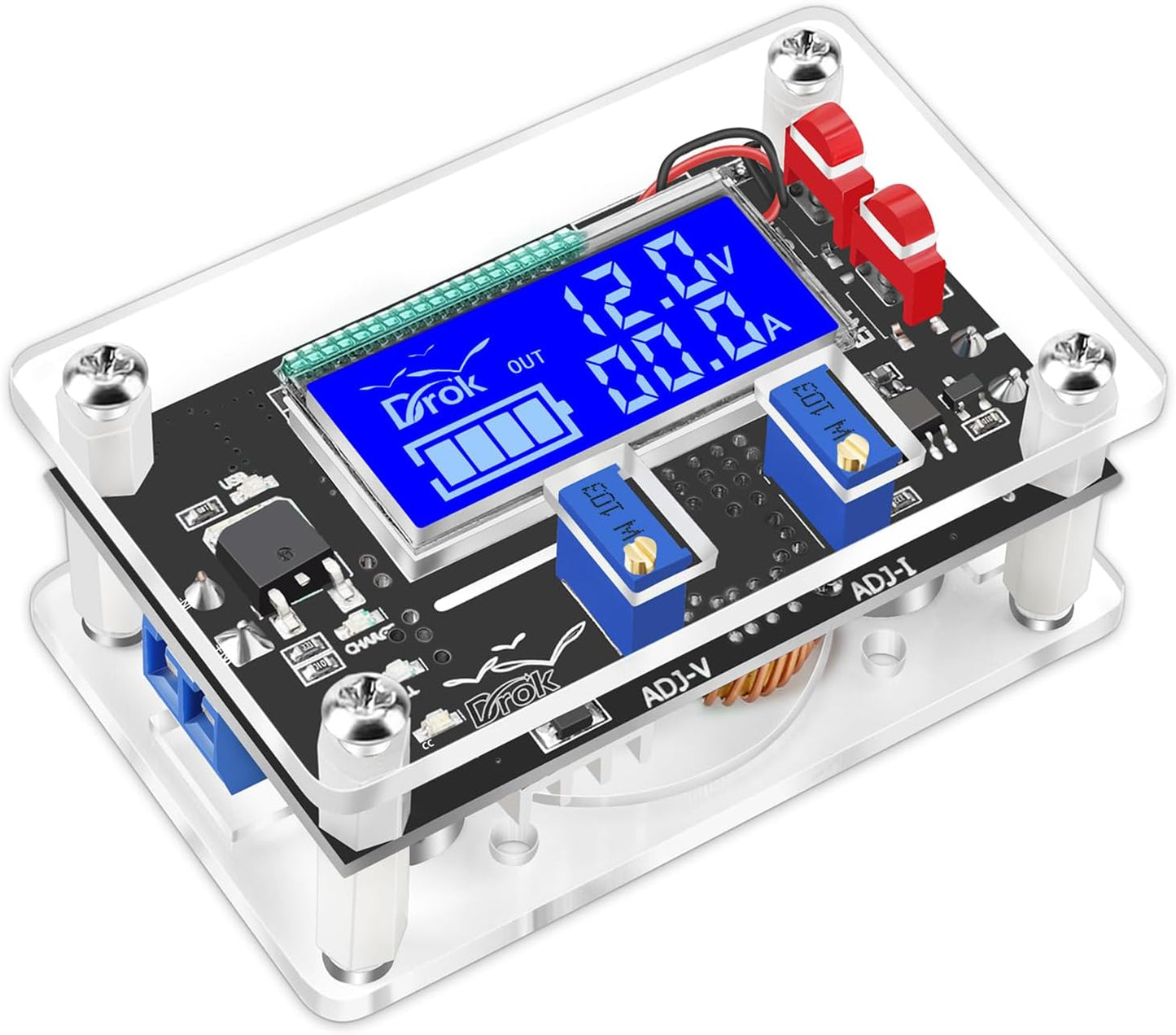 DROK DC Buck Converter Adjustable Voltage Regulator 12V 6V-32V to 1.5-32V 5A, LCD Screen Step Down Converter with USB Port and Protective Case