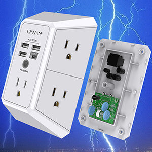 Wall Charger, Surge Protector, QINLIANF 5 Outlet Extender with 4 USB Charging Ports (4.8A Total) 3-Sided 1680J Power Strip Multi Plug Adapter Spaced for Home Travel Office (3U1C)