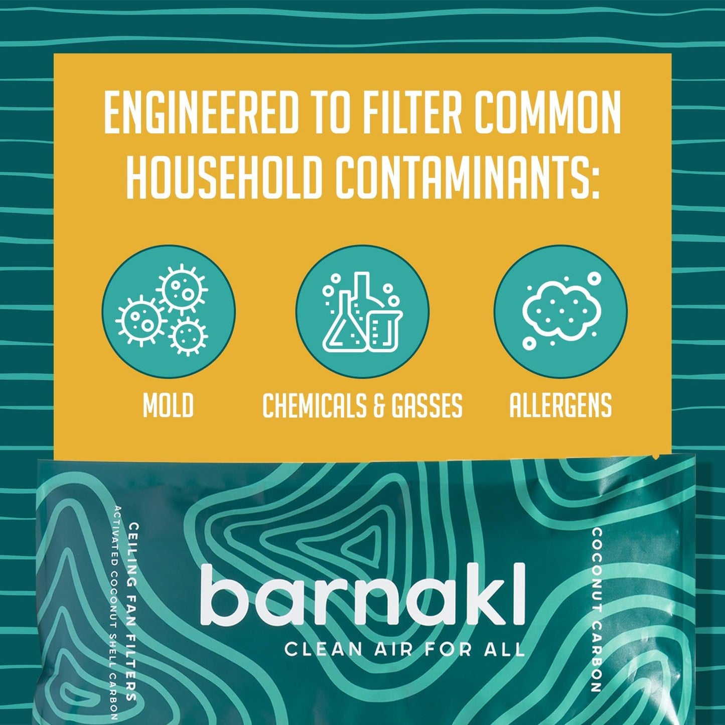 Ceiling Fan Filters | Activated Coconut Shell Carbon Ceiling Fan Blade Filters for Common Household Contaminants | Easy-Stick Universal Fit, Unscented (3-Count)