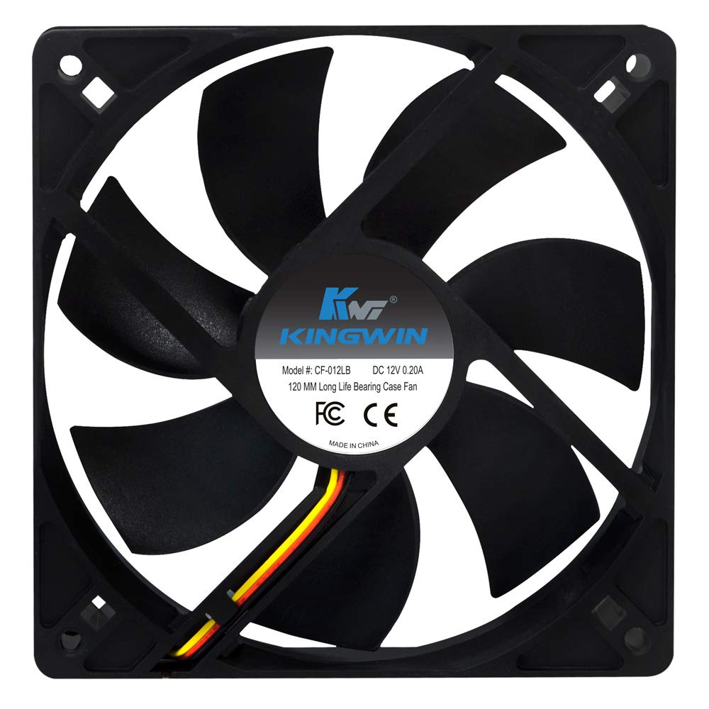 Kingwin 120mm Silent Fan for PC Cases, CPU Coolers, Mining Rigs – Quiet Computer Cooling Fan with Long Life Sleeve Bearing, High Airflow Ventilation – Black CF-012LB