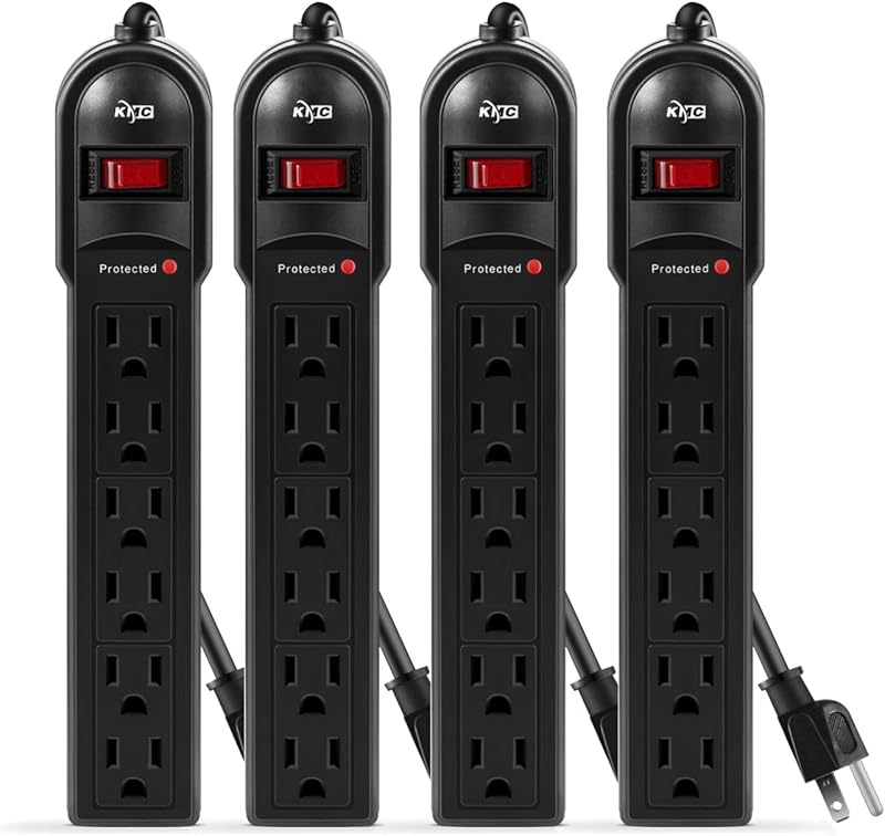 KMC 6-Outlet Surge Protector Power Strip 10-Pack, 735 Joules, Overload Protection, 2-Foot Cord
