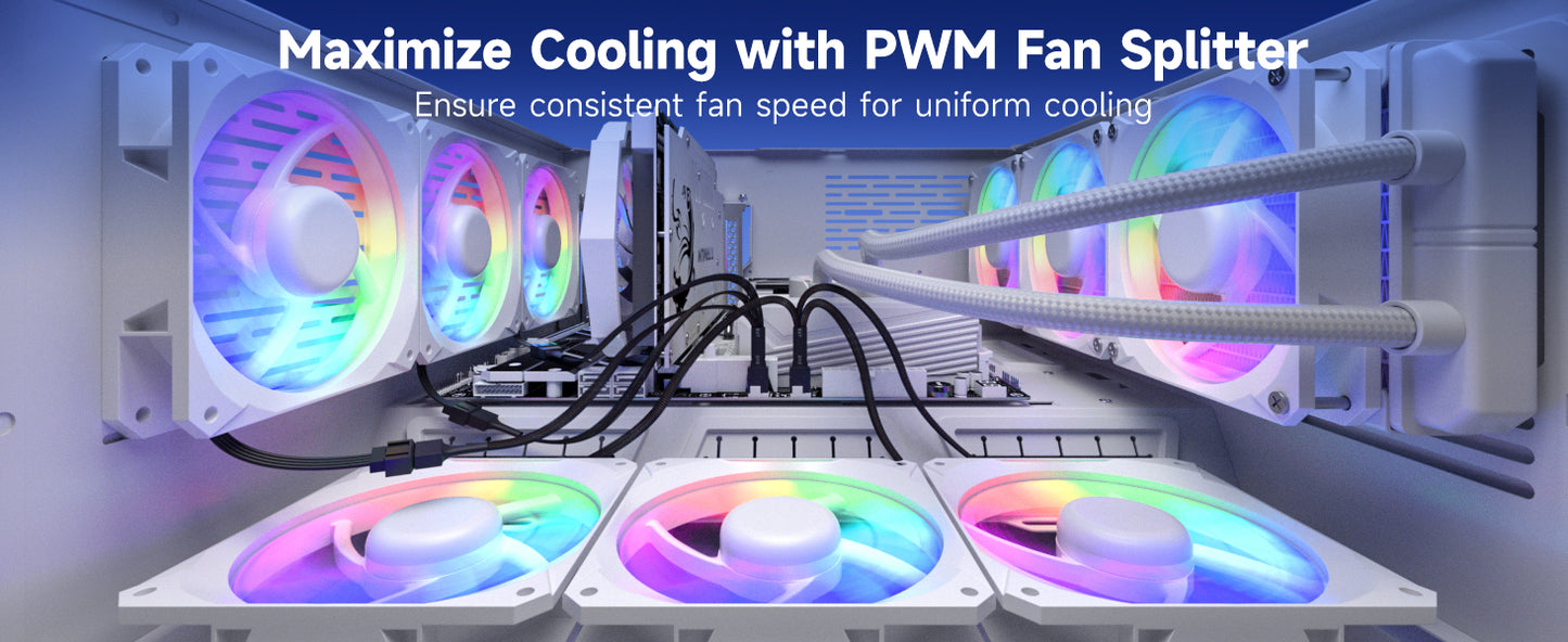 Cable Matters 2-Pack 3 Way 4 Pin PWM Fan Splitter Cable - 12 Inches / 30cm, 1x PWM-Controlled Fan with 2 Follower Fans, PC Fan Splitter 1 to 3 Converter, PC-Fan Extension Cable