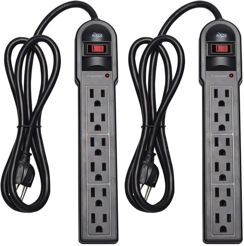KMC 6-Outlet Surge Protector Power Strip 2-Pack, 900 Joules, 4-Foot Extension Cord, Overload Protection, Black
