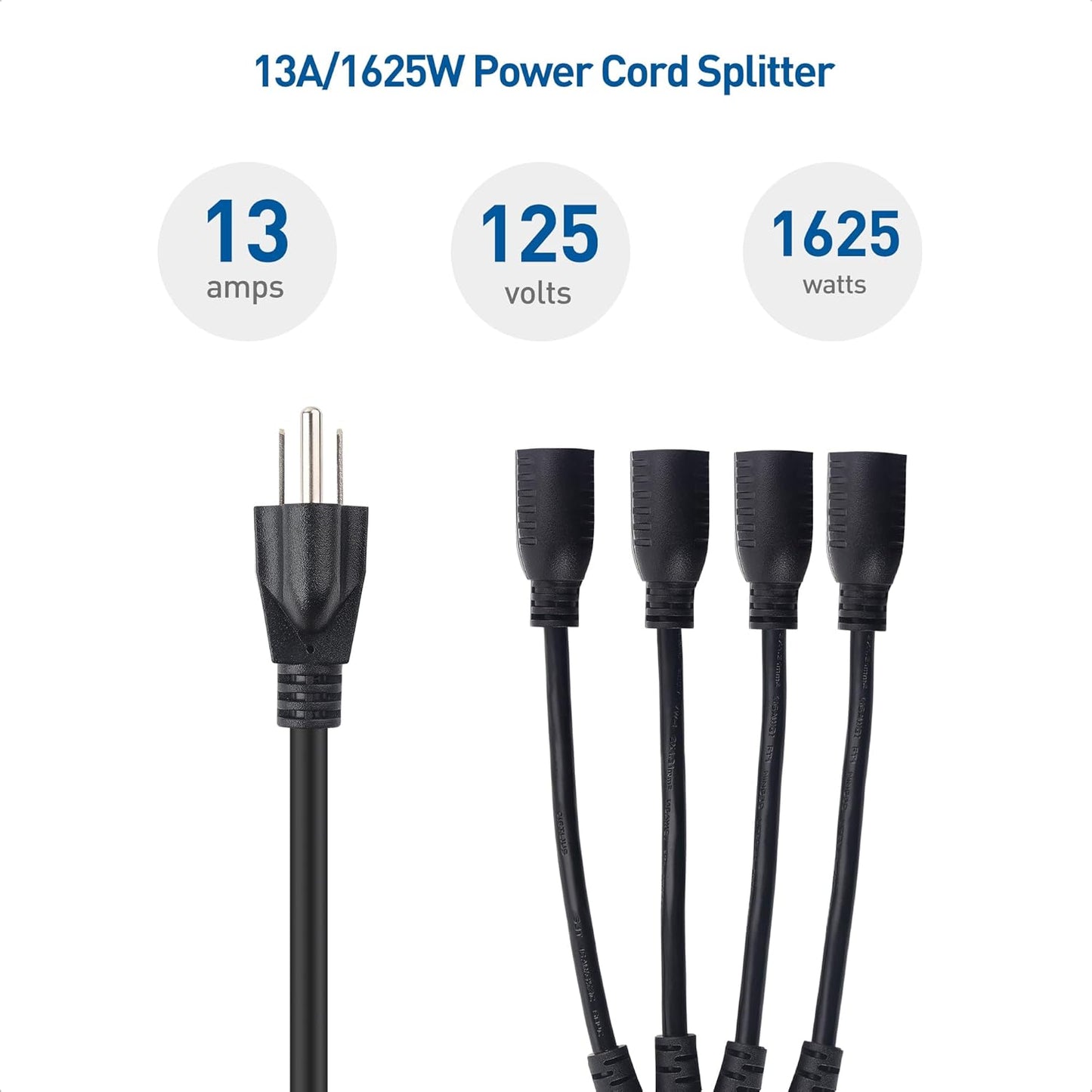 Cable Matters 2-Pack 4 Outlet Power Splitter Cord - 1.5ft, NEMA 5-15P to NEMA 5-15R Y Power Cord Splitter, 16 AWG Outlet Saver, 4 Way ExtensionCord, 1.5 Feet