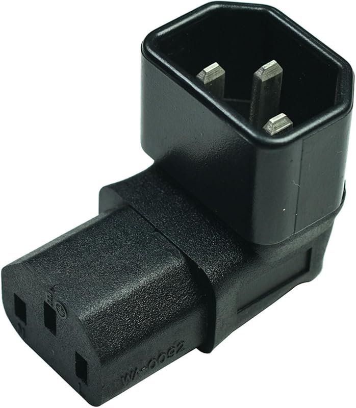 Down Angled IEC 320 C14 to C13 Adapter，Male C14 to 90 Degree Right Angled Female C13 Power Extension Adapter（1-Pack