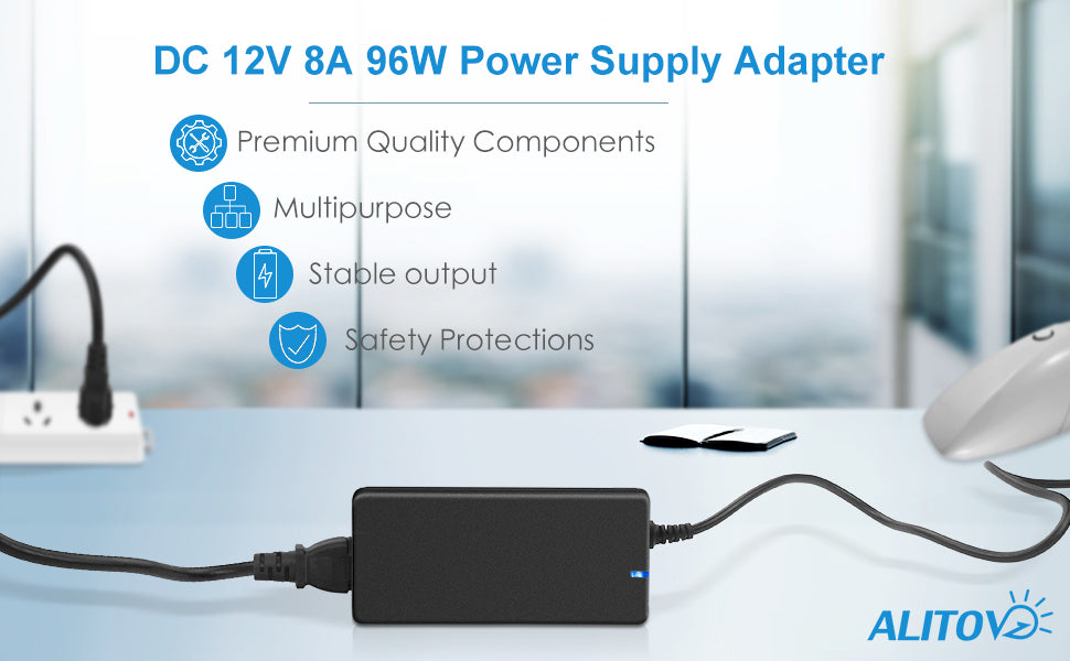 ALITOVE AC to DC Converter 110V to 12V 8A, 120V to 12V Power Supply Cigarette Lighter Adapter to Wall Plug AC to DC Adapter for Small Car Vacuum Air Pump Cooler Massager and Other Devices Under 96W
