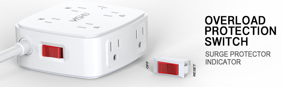 6 Ft Surge Protector Power Strip - 8 Widely Outlets with 4 USB Ports, 3 Side Outlet Extender with 6 Feet Extension Cord, Flat Plug, Wall Mount, Desk USB Charging Station, ETL,White