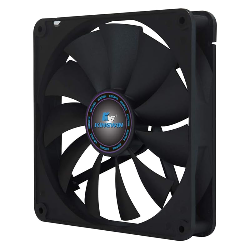 Kingwin 120mm Silent Fan for PC Cases, CPU Coolers, Mining Rigs – Quiet Computer Cooling Fan with Long Life Sleeve Bearing, High Airflow Ventilation – Black CF-012LB