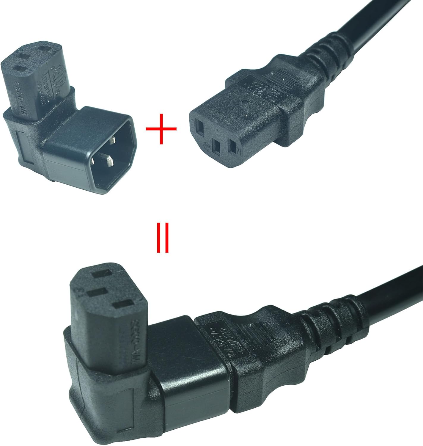 Down Angled IEC 320 C14 to C13 Adapter，Male C14 to 90 Degree Right Angled Female C13 Power Extension Adapter（1-Pack