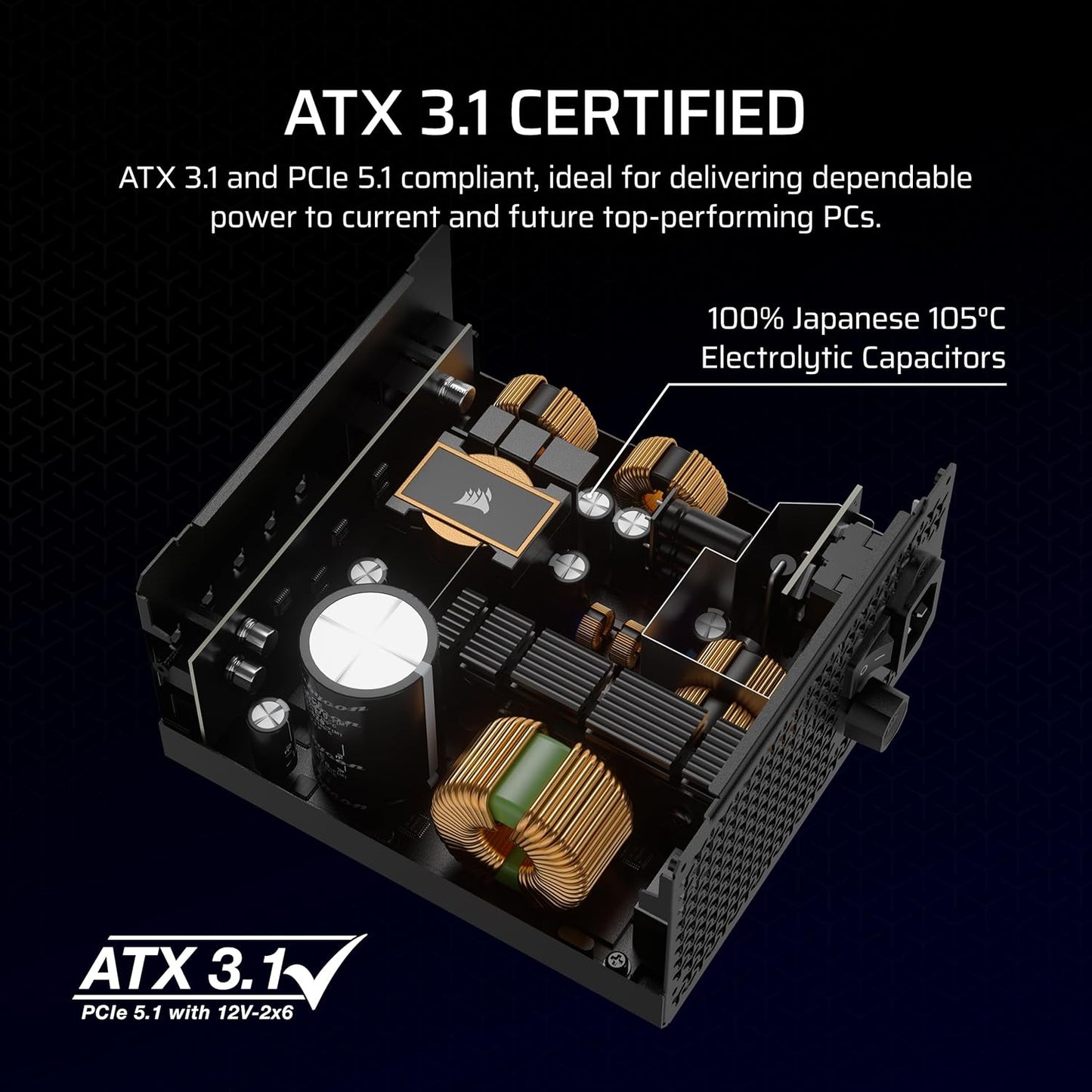 CORSAIR RM1000x Fully Modular Low-Noise ATX Power Supply – ATX 3.1 Compliant – PCIe 5.1 Support – Cybenetics Gold Efficiency – Native 12V-2x6 Connector – Black